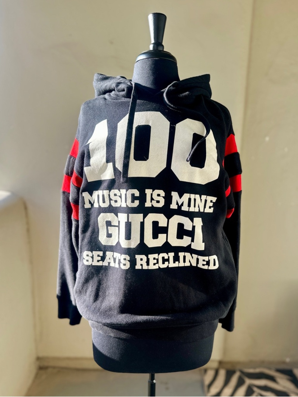 GUCCI 100 Music Is Mine Hoodie Black Red Stripe XXS Fits L